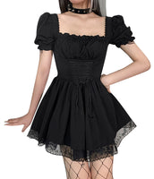 1 x RAW Customer Returns SEAUR Women s Victorian Dress Formal Dresses Victorian Puff Sleeve Witch Lace Lace Up Masquerade Costume Mini Dress Witch Dress Women s Costume Party Dresses - RRP €40.33