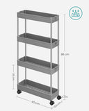 1 x RAW Customer Returns SONGMICS rolling cart, kitchen trolley with 4 levels, kitchen shelf, niche shelf, with 6 hooks, 360 rotating wheels, lockable, steel frame, bathroom, kitchen, office, gray KSC008G01 - RRP €23.94