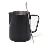 1 x RAW Customer Returns Joeji s Kitchen Stainless steel milk jug with Latte Art pen Milk frother jug with measurements in oz and ml Coffee maker milk jug 350 ml black milk heating jug for coffee Chocolate - RRP €13.37