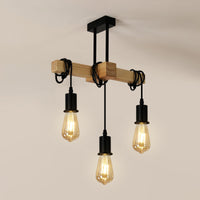 1 x RAW Customer Returns DAXGD Vintage Wooden Pendant Lamp, Black Metal Living Room Chandelier, 3 E27 Sockets, Adjustable Chandelier Suitable for Living Room, Dining Room and Bedroom Bulb Not Included  - RRP €39.88