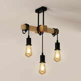 1 x RAW Customer Returns DAXGD Vintage Wooden Pendant Lamp, Black Metal Living Room Chandelier, 3 E27 Sockets, Adjustable Chandelier Suitable for Living Room, Dining Room and Bedroom Bulb Not Included  - RRP €39.88