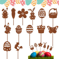 1 x RAW Customer Returns HEYIDAMAI Easter garden stakes, 13 pieces garden stakes, rust Easter, rust decoration Easter, garden stakes spring, garden decoration Easter, garden decoration Easter for outdoors, Easter bunny decoration outside. - RRP €15.12