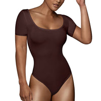 1 x RAW Customer Returns RoomTour Body Women Elegant Short Bodys for women Bodysuit Tops for women String Body Round Collar Brown M - RRP €26.54