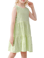 1 x Brand New AGQT Summer Dress Girls Children Leisure Sleeveless Checked Dress Elegant Party Dress Pink 11-12 Years - RRP €14.87