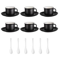 1 x Brand New Bluweet Cappuccino Cups Set 6 x 160ml Coffee Service Stoneware, 18 Piece Coffee Set for 6 People, Cups with Saucer Coffee Cups Set Elegant Includes Coffee Spoons Vintage Black - RRP €37.3