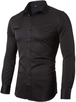 1 x RAW Customer Returns INFlATION Men s Shirt Made of Bamboo Fiber Environmentally Friendly Elastic Slim Fit for Leisure Business Wedding Pure Color Shirt Long Sleeve, DE S Label 40 , Black - RRP €29.23