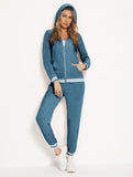 1 x RAW Customer Returns Enjyam Women s Nicki Jogging Suit Cozy 2-Piece Velour Tracksuit Sporty Warm House Suit Set for Autumn Winter, Blue, L - RRP €39.99