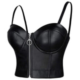 1 x RAW Customer Returns Charmian Women s Spaghetti Straps Gothic PU Leather Corset Bustier Front Zipper Crop Top Bra Black Medium - RRP €55.99