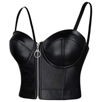 1 x Brand New Charmian Women s Spaghetti Straps Gothic PU Leather Corset Bustier Front Zipper Crop Top Bra Black XX-Large - RRP €21.6