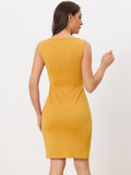 1 x RAW Customer Returns Allegra K Women s Sheath Dress Sleeveless Boat Neck Casual Elegant Office Dress Orange Yellow L - RRP €42.99