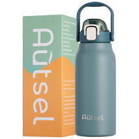 1 x RAW Customer Returns Autsel Stainless Steel Drinking Bottle with Straw 1.7L Thermos Bottle Large Metal Drinking Bottle Outdoor Bottle BPA Free Thermos Flask for Camping Fitness Blue - RRP €14.51