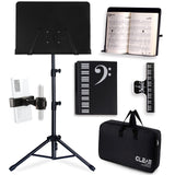 1 x RAW Customer Returns GLEAM Music Stand - Dual Use Metal Table Book Stand with Carrying Case, Folder and Clip 5 in 1 - RRP €28.24