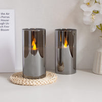 1 x Brand New Vtobay Gray Glass 10x20cm Flameless LED Candles, Flickering Battery Operated Pillar Candles Made of Real Wax with Remote Control and Timer Function Set of 2, 500 Hours Continuous Use  - RRP €22.99