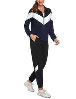 1 x RAW Customer Returns Marvmys Women s Tracksuit Complete Sports Set Lightweight Long Sleeves Contrast Color Autumn Winter Sports B-navy blue XXL - RRP €34.98