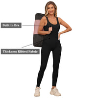 1 x RAW Customer Returns Jetjoy Women s Sports Jumpsuit Long Yoga Sleeveless Bodycon One-Piece Full Body Suit Stretch Elegant Jumpsuit Tight Square Neckline Ribbed Workout Overall Trouser Suit Square Neck Black L - RRP €29.53