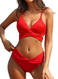 1 x RAW Customer Returns SHEKINI Women s Bikini Set Push Up Adjustable Crossover Ties-up Halterneck Bikini Top Two-Piece Swimsuit Triangle Ruched Sport Briefs Bikini Bottoms Beach Wear M, Red  - RRP €35.48