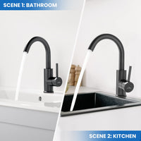 1 x RAW Customer Returns Auralum Bathroom Faucet Black, Basin Faucet Black High Brass, Mixer Tap Sink with 60 cm Hose, Single Lever Mixer Tap for Bathroom Kitchen - RRP €36.29