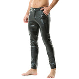 1 x RAW Customer Returns QiaTi Men s Casual Faux Leather Stretch PU Leather Pants Straight Slim Fit Motorcycle Night Club Long Trousers 1 Black M - RRP €34.99