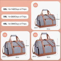 1 x RAW Customer Returns Lekesky Medium Travel Bag Weekender Women with Shoe Compartment, Large Opening Design, 45L Travel Bag Hand Luggage for Travel, Airline, Hospital, Beach Blue Striped  - RRP €44.36