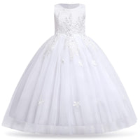 1 x RAW Customer Returns Flower Girl Dress Lace Embroidered Tulle Princess Dress Long Prom Dress Children Formal Pageant Wedding Bridesmaid Cocktail Party Dress First Communion Dress White 6-7 Years - RRP €33.22