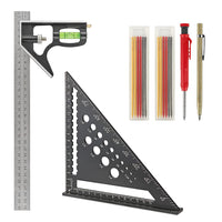 1 x RAW Customer Returns Carpenter s Square Kit, 180mm Metal Square 300mm Combination Square Carpenter s Pencil with 12 Refills Tungsten Carbide Scribe - Carpenters Squares for Measuring - RRP €22.9