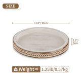 1 x RAW Customer Returns Hanobe wooden tray decorative tray round white washed decorative tray serving tray with pearl edge vintage white shabby white candle wooden trays for kitchen table - RRP €23.98