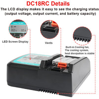 1 x RAW Customer Returns Powarobor DC18RC 14.4V-18V Quick Charger Compatible with Makita Li-ion Battery BL1830 1850 L1850 BL1860B BL1830B BL1430 BL1450 Charger 3A With LCD Display DC18RA - RRP €24.85