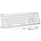 1 x RAW Customer Returns iClever Keyboard Mouse Set Wireless - Quiet Rechargeable Wireless Keyboard with Dust Film, QWERTZ German Layout for Windows, Mac OS and Chrome OS Systems, White and Silver - RRP €19.76