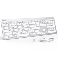 1 x RAW Customer Returns iClever Keyboard Mouse Set Wireless - Quiet Rechargeable Wireless Keyboard with Dust Film, QWERTZ German Layout for Windows, Mac OS and Chrome OS Systems, White and Silver - RRP €19.76