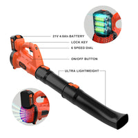 1 x RAW Customer Returns Cordless leaf blower, Bravolu 21V battery blower Max. blower speed 210 km h, with 4.0 Ah battery and charger, 6-speed - RRP €119.99