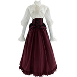 1 x RAW Customer Returns Fiamll Victorian Dresses Women s Costume Dress Victorian Blouse with Tied Waist Maxi Skirt 2-Piece Costume Set Red L XL - RRP €47.36