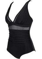 1 x RAW Customer Returns Sangdut Swimsuit Women Tummy Control Sexy V Neck Swimsuits Push Up One Piece Swimwear With Cups Mesh Monokini Swimsuits Black, M  - RRP €20.16