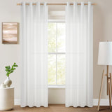 1 x RAW Customer Returns Topfinel voile curtains with eyelets, semi-transparent curtain, linen structure, yarn pattern, window curtain for room, office, set of 2, 245 x 140 HxW , white - RRP €26.21