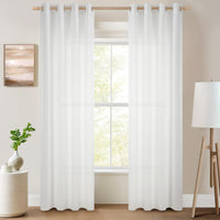 1 x RAW Customer Returns Topfinel voile curtains with eyelets, semi-transparent curtain, linen structure, yarn pattern, window curtain for room, office, set of 2, 220 x 140 HxW , white - RRP €33.26