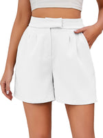 1 x RAW Customer Returns Famulily Women Casual High Rise Bussiness Office Shorts Pleated Beach Summer Suit Shorts White XL - RRP €30.24