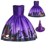 1 x Brand New Alukomii Girls Halloween Costume Dress Kids Witch Costume Children Cosplay Ghost Pumpkin Skull Princess Dresses Kids with Hat - RRP €32.45