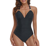 1 x RAW Customer Returns Women s Tummy Control One Piece Swimsuit Slimming Swimwear V-Neck Internal Non-Removable Pads Swimsuits Sports Swimsuit Backless Ruched Swimwear Black, L  - RRP €21.99