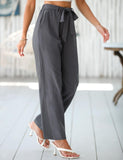 1 x RAW Customer Returns TOMEEK Women s Wide Leg Pants High Waist Palazzo Pants with Belt Casual Work Trousers Summer Beach Loose Trousers with Pockets, Dark Grey, Size XL - RRP €26.99