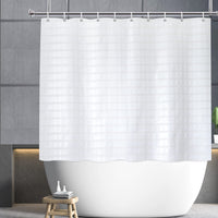 1 x RAW Customer Returns YISURE Shorter Height 150cm Shower Curtain, White Geometric Pattern Short Shower Curtain with Metal Eyelets, Mildew Resistant Waterproof, Width 180 x Height 150cm - RRP €21.17