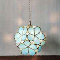 1 x RAW Customer Returns BIEYE L30747 Cherry Blossom Tiffany Style Stained Glass Ceiling Light with 21cm Wide Lampshade Light Blue  - RRP €80.4