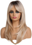 1 x RAW Customer Returns HAIRCUBE Long Blonde Wigs for Women Synthetic Hair Wig with Fringes Ombre Color with Dark Roots - RRP €30.41