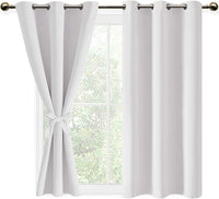 1 x RAW Customer Returns DWCN Opaque Blackout Curtains with Eyelets 2 Pieces Thermal Curtain for Living Room Bedroom Gray White 137 x 117 cm H x W  - RRP €28.99