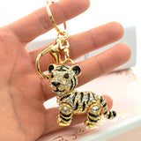 1 x Brand New Sweet Home Women Gold Plated Alloy Rhinestone Tiger Keychain Handbag Charm, Black - RRP €27.6