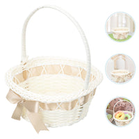 1 x RAW Customer Returns Gadpiparty 2pcs Flower Girl Baskets For Wedding Vintage Champagne Ribbon Woven Storage Basket With Handle Bow Basket For Girls Wedding Ceremony Party Decoration - RRP €32.29