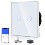 1 x RAW Customer Returns BSEED Smart WiFi Touch Sensor Switch Neutral Line Required Alexa and Google Home Work with Tuya For Office Decoration Crystal Glass Plate Wall Light Switches 2 Compartment 1 Wag White - RRP €18.85