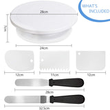 1 x RAW Customer Returns MeYuxg Rotatable cake plate, rotating cake plate, brings 2 cake spatulas and 3 cake scrapers, suitable for beginners and professionals, turntable cake plate with foot 6-piece set . - RRP €16.13