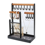 1 x RAW Customer Returns Thrarise Jewelry Stand, Necklace Stand with Tray, for Storing Necklaces, Bracelets, Rings, Watches, All Kinds of Jewelry, Iron Stand and Wooden Sticks, Black - RRP €19.99