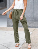 1 x RAW Customer Returns Yuson Girl Women s Casual Cotton Linen Pants High Waist Elastic Summer Causal Loose Long Beach Pants with Pockets and Comfortable Pants Green, L  - RRP €24.49