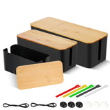 1 x RAW Customer Returns Cable organizer box for cable routing power strip 3 sizes cable box ABS plastic cable management box wooden lid cable storage box multifunctional cable organizer box black  - RRP €26.21