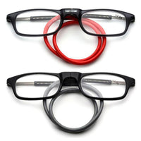 1 x RAW Customer Returns Lanomi narrow reading glasses for women and men, magnetic closure clip, lightweight reading aid, visual aid with elastic silicone glasses straps, 2 pieces, black red gray arm 3.0 - RRP €20.16